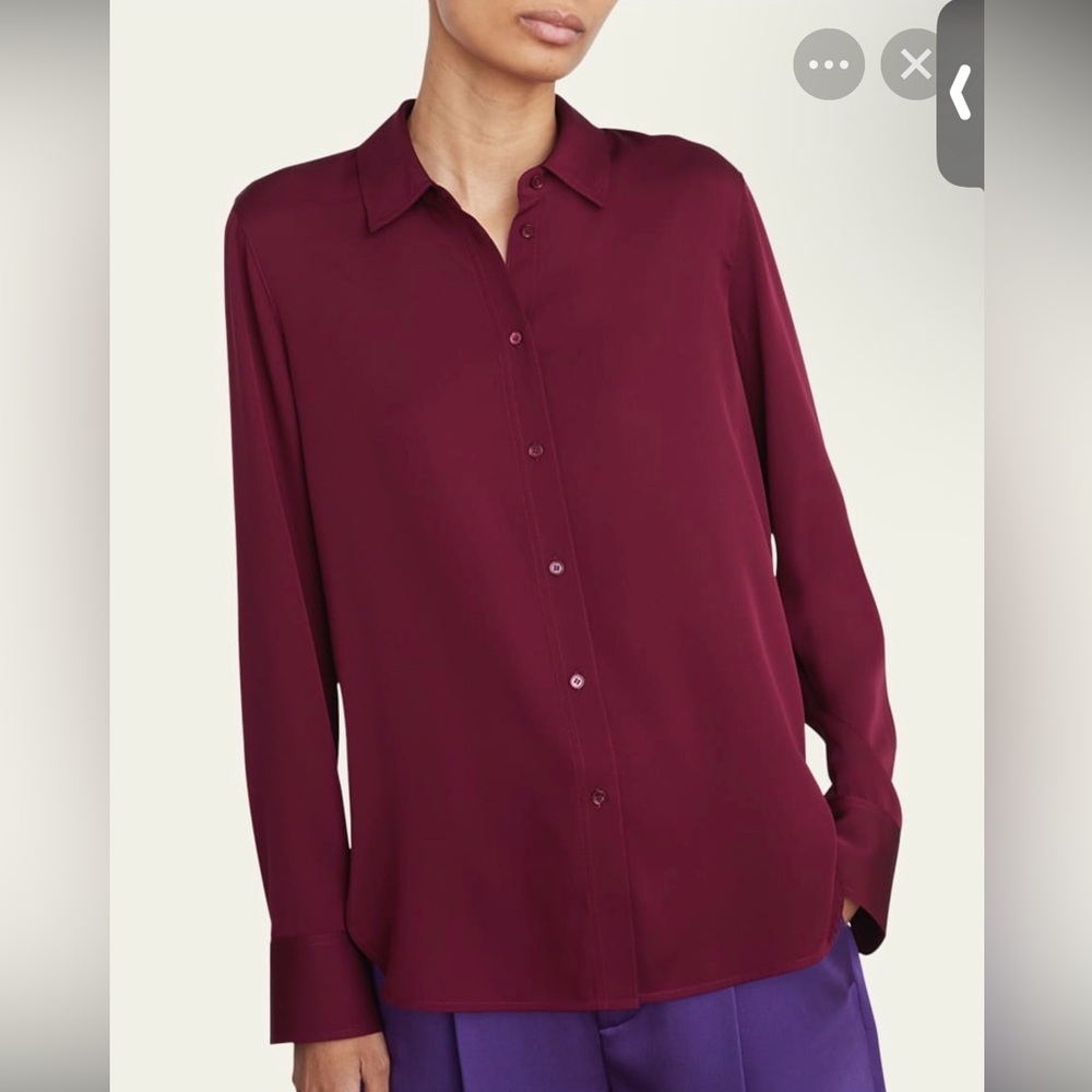 Vince Slim Silk Burgundy Button-Down Shirt size 16 NWOT